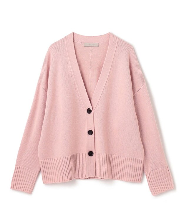 UNFILO 【洗える】クロップド Vネック カーディガン ピンク