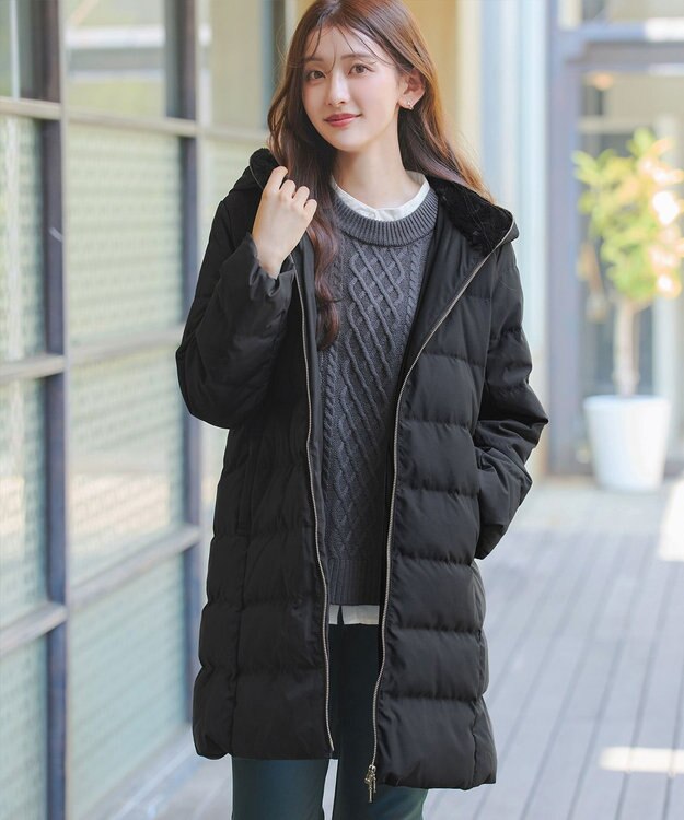 Tiaclasse フード裏エコファーダウンコート ブラック