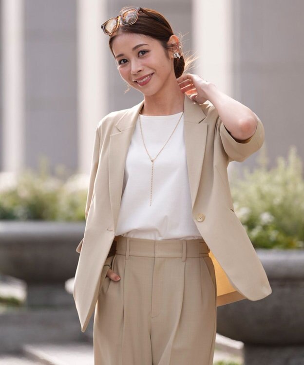 ANY SIS アーバンクールタッチ 半袖 ジャケット ライトベージュ