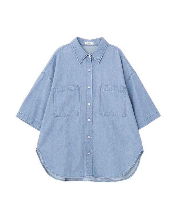 earth music&ecology 5分袖デニムシャツ Light Indigo