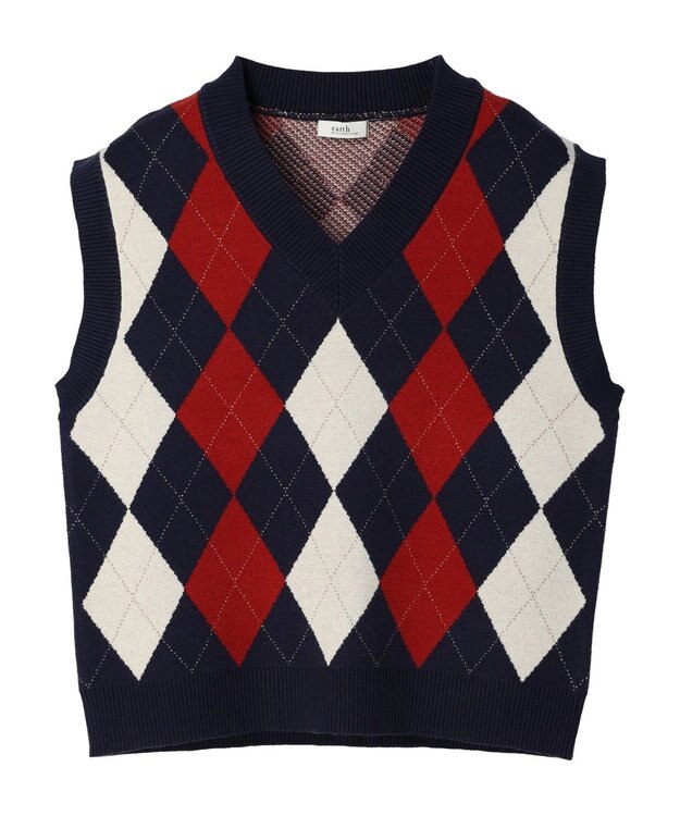 earth music&ecology アーガイルニットベスト Navy