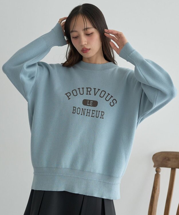 earth music&ecology 【洗濯機洗い可】スウェットライクロゴニットプルオーバー ライトブルー