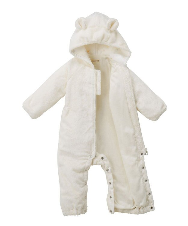 MIKI HOUSE HOT BISCUITS 【ミキハウス】【60-80cm】 マイクロファー カバーオール 白×黄