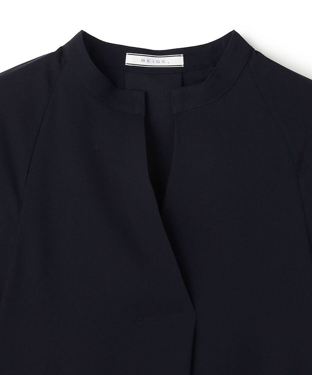 BEIGE， FLEUR / 異素材カフス スタンドカラーブラウス Navy