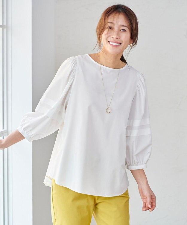 ANY 【UVカット/抗菌防臭/吸水速乾】エニィファンクション袖タックブラウス オフ