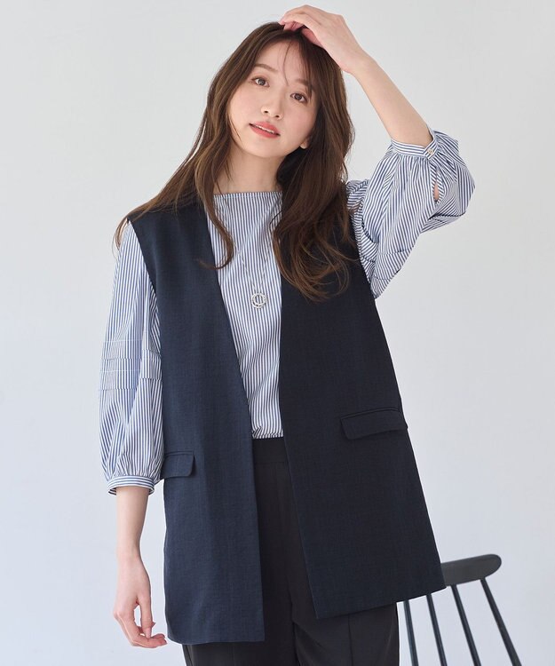 ANY リネンライクエアーヴィンテージ ジレ ネイビー