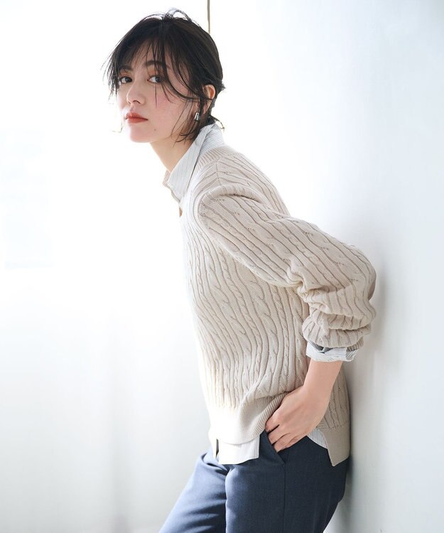 J.PRESS LADIES 【洗える】2way thermoサキソニー テーパード パンツ ネイビーシャンブレー系