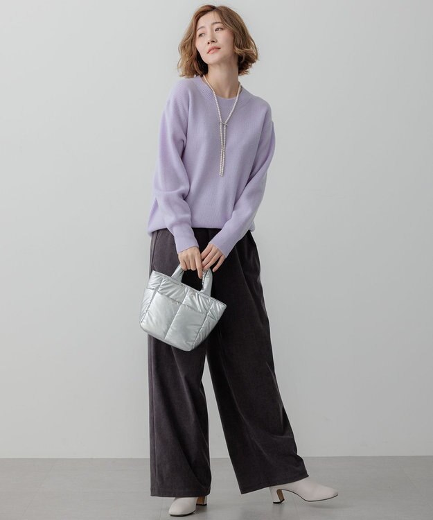 23区 L 【洗える】ウールカシミヤ クルーネック ニット ライラック系