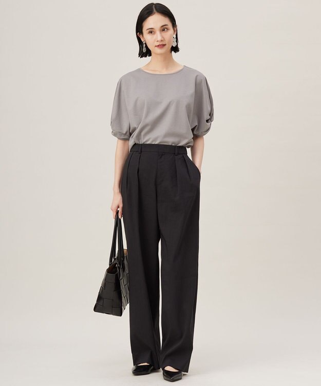 自由区 L 【セットアップ対応・洗える】LIPストレッチワイドストレート パンツ ブラック