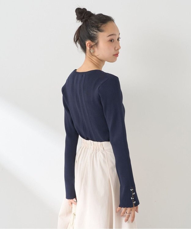 earth music&ecology パール＆ビジュースリーブプルオーバー Navy