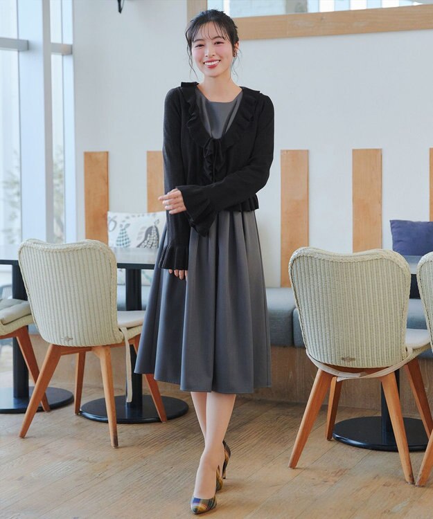 Tiaclasse フリルリボンカーディガン ブラック