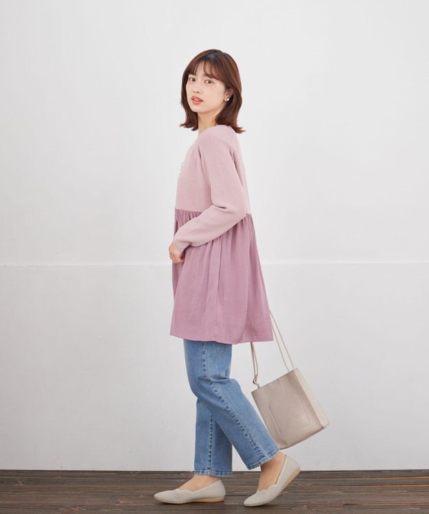 Tiaclasse L ヴィンテージサテンドッキングニットチュニック ピンク