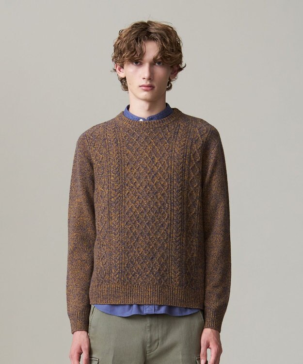 J.PRESS MEN 【Cash Lamb’s wool】ケーブルニット / クルー イエロー系