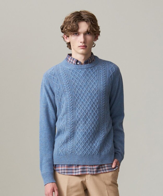 J.PRESS MEN 【Cash Lamb’s wool】ケーブルニット / クルー ブルー系