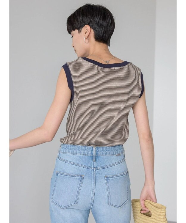 AMERICAN HOLIC ミジンボーダーノースリーブカットプルオーバー Navy