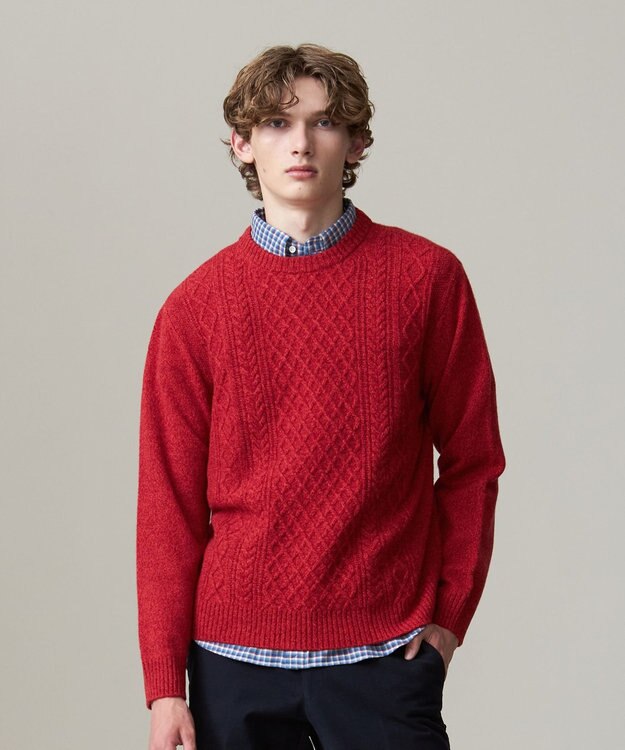 J.PRESS MEN 【Cash Lamb’s wool】ケーブルニット / クルー レッド系