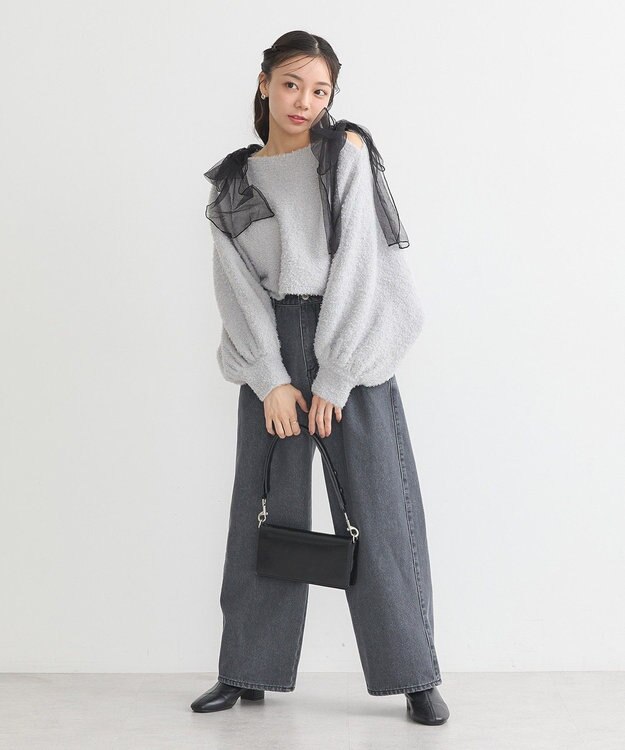 earth music&ecology チュール肩リボンニットプルオーバー Gray