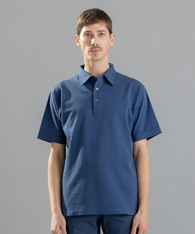 JOSEPH HOMME コンパクトサッカージャージー　ポロシャツ ダルブルー系