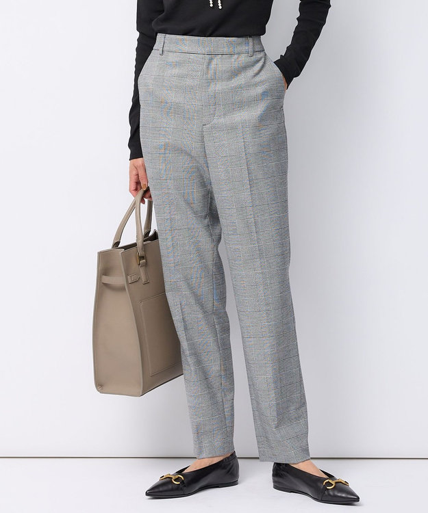 23区 【洗える】ウォームストレッチ チェック テーパード パンツ モノトーンチェック