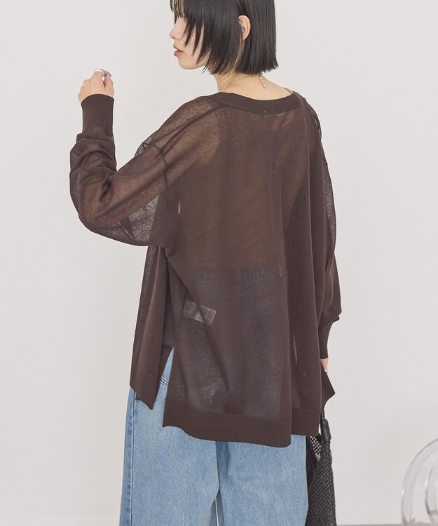AMERICAN HOLIC メタルボタンシアーVネックカーディガン Brown