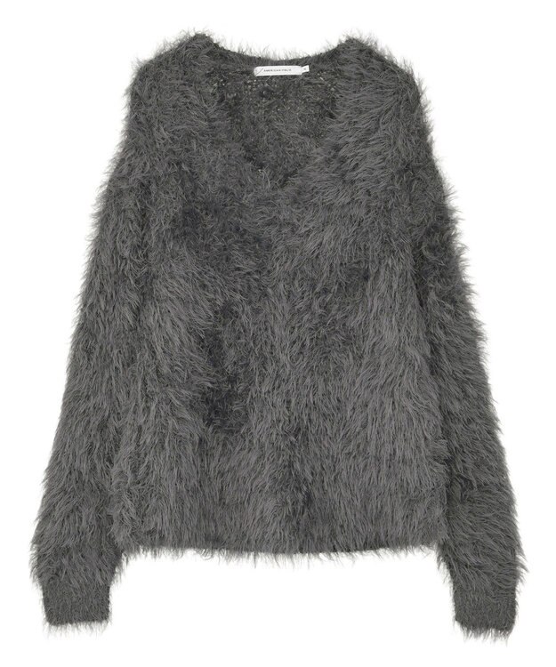 AMERICAN HOLIC Vネックシャギーニットプルオーバー Charcoal Gray