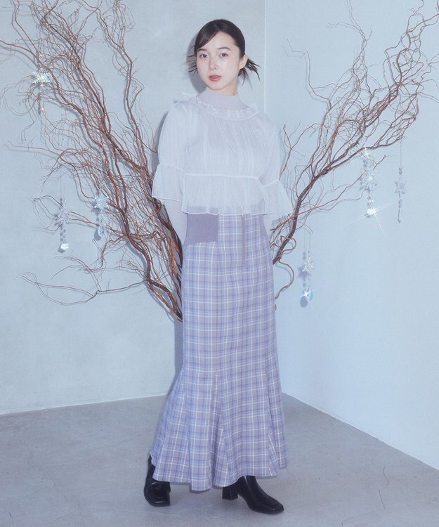 earth music&ecology ＳＥＴ２点リブニットインナー＋チュールプルオーバー Light Gray