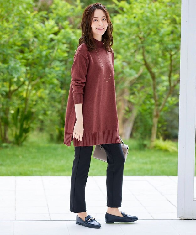 Tiaclasse L 【洗える】体型カバーも叶うMIX糸ニットチュニック ダークレッド