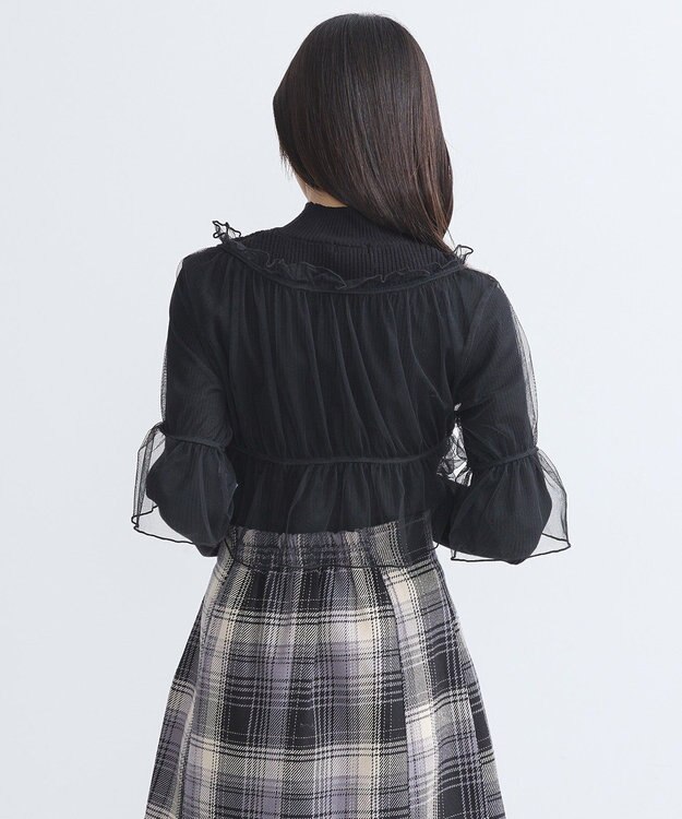 earth music&ecology ＳＥＴ２点リブニットインナー＋チュールプルオーバー Black