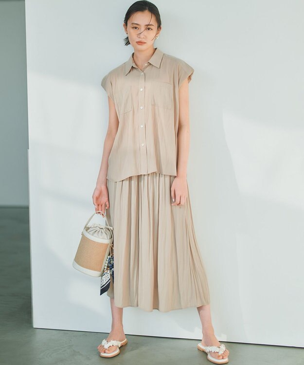 組曲 ギャザーライトデシン パンツ ベージュ系