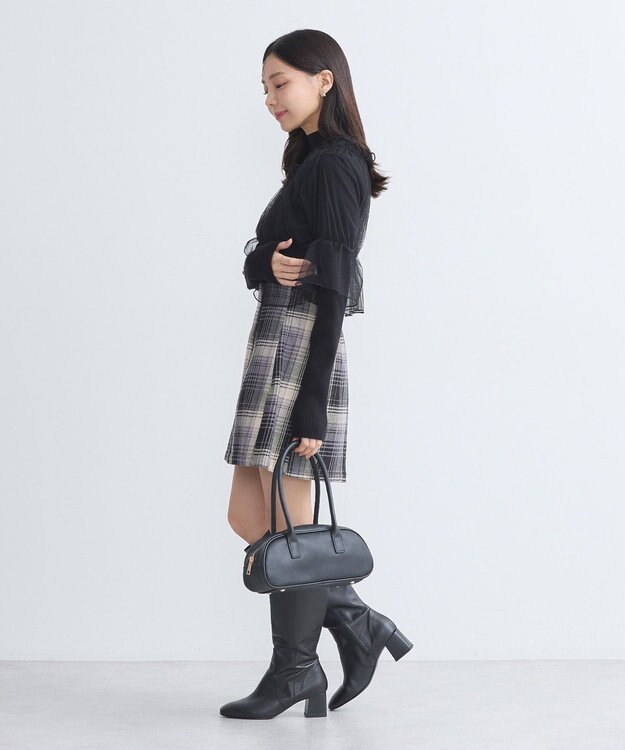 earth music&ecology ＳＥＴ２点リブニットインナー＋チュールプルオーバー Black