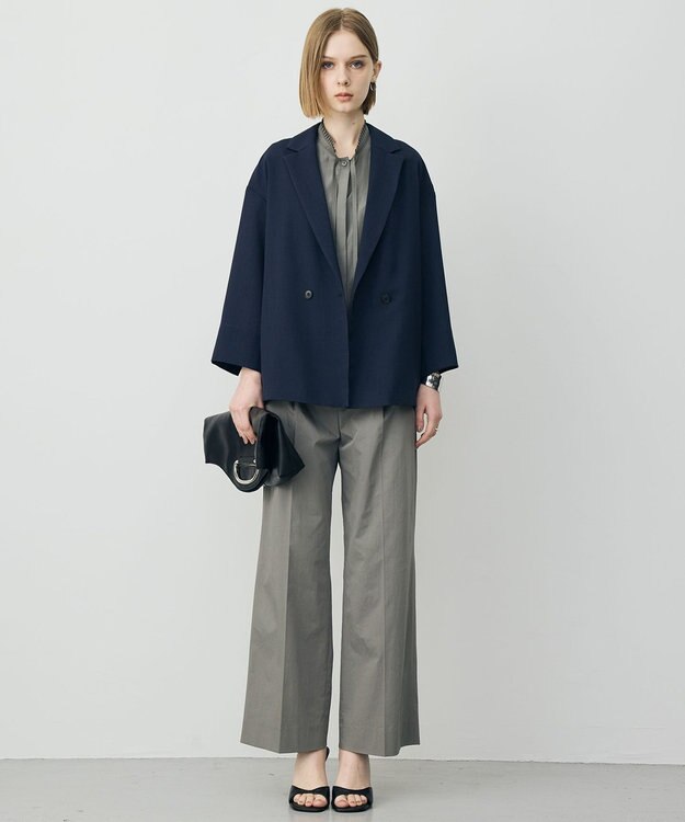 ICB L ドライアセテートスラブ 8分袖ジャケット ネイビー