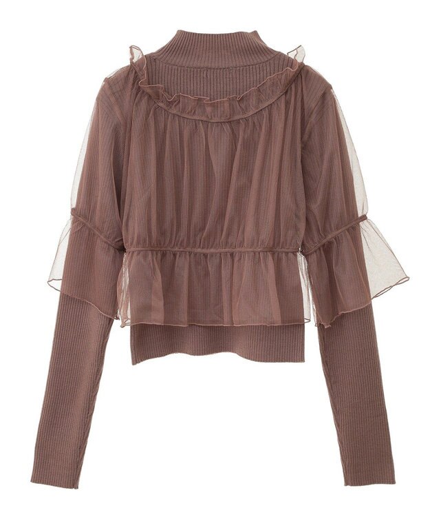 earth music&ecology ＳＥＴ２点リブニットインナー＋チュールプルオーバー Mocha