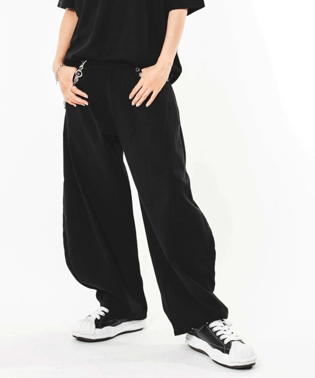 WEGO 【ユニセックス着用ITEM】ハトメバッククロスモチーフパンツ ブラック