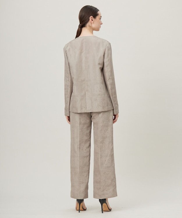 ICB 【日本製・洗える】ペイズリーレノクロス ノーカラージャケット クリームブラウン系