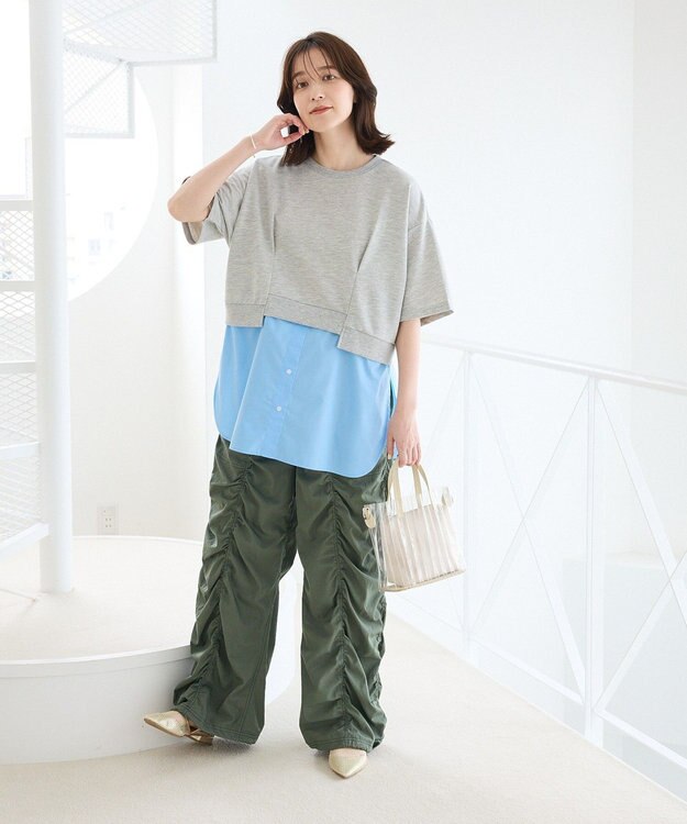 Green Parks 裾タックミニ裏毛シャツドッキングチュニック Gray