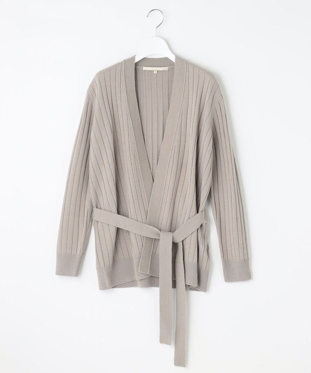 自由区 【洗える】ウールミックス ミドル丈カーディガン ライトグレー系