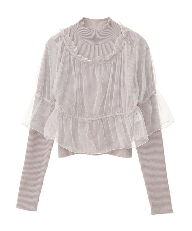 earth music&ecology ＳＥＴ２点リブニットインナー＋チュールプルオーバー Light Gray