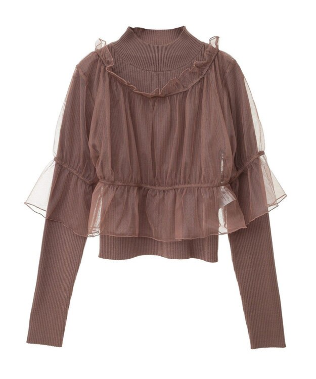 earth music&ecology ＳＥＴ２点リブニットインナー＋チュールプルオーバー Mocha