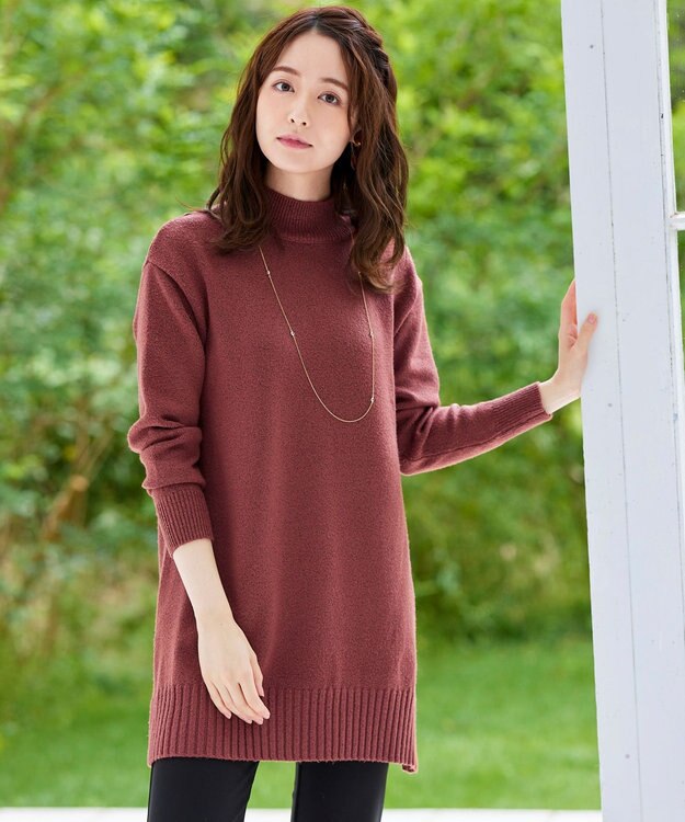 Tiaclasse L 【洗える】体型カバーも叶うMIX糸ニットチュニック ダークレッド