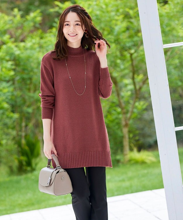 Tiaclasse L 【洗える】体型カバーも叶うMIX糸ニットチュニック ダークレッド
