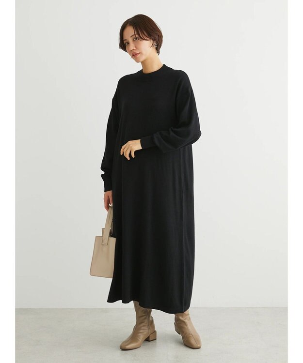 Green Parks もちやわ　ハイゲージニットワンピース Black