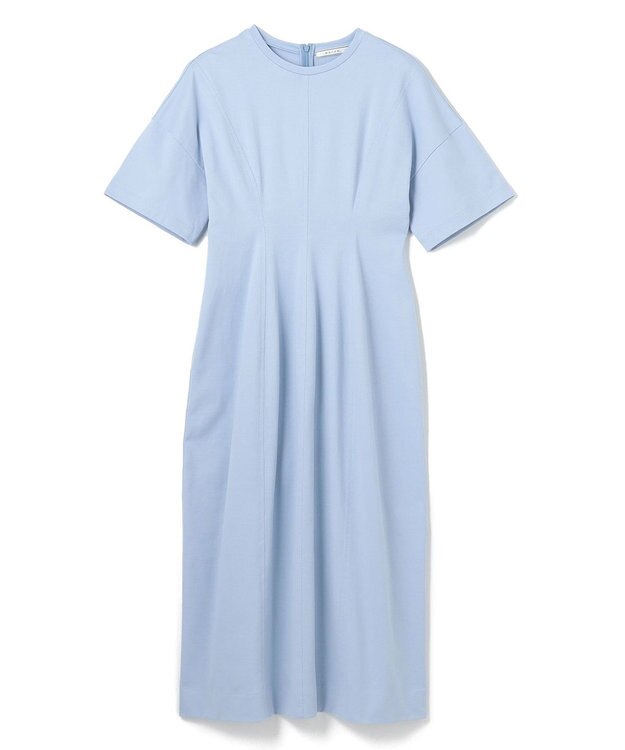 BEIGE， 【洗える】GLANTHUS / コットンカーブラインロングフレアワンピース Sax