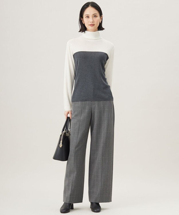 自由区 【撥水加工・洗える】TRギャバ裏起毛チェック柄ワイド パンツ グレーチェック