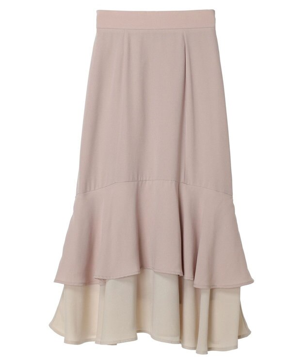 earth music&ecology バイカラーラッフルヘムスカート Pink Beige