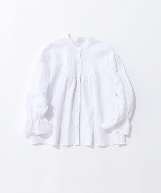 23区 L 【洗える】カラミ ストライプ  切り替え ブラウス ホワイト系