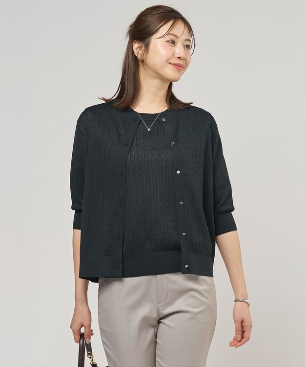 J.PRESS LADIES L Vis/Peスパーク クルーネック カーディガン ネイビー系