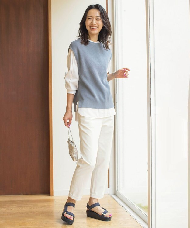 J.PRESS LADIES L 【洗える・吸水速乾】麻シェルドライ テーパード パンツ アイボリー系