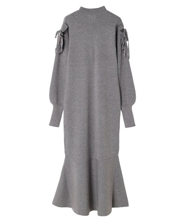 earth music&ecology 袖シアーフリルニットワンピース Gray