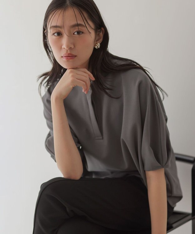 組曲 【WEB限定】ジョーゼットジャージードルマンスリーブ ブラウス グレー系