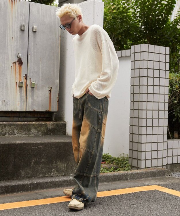 WEGO スーパービッグバレルレッグデニムパンツ デニム中濃加工色